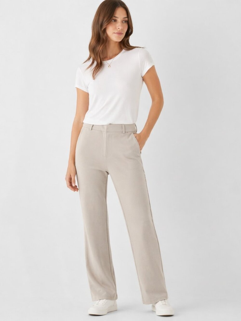 Quince Ponte Knit Pants Womens Small Beige Stretch Straight Leg Work Comfort